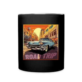 Road Trip,Car,America,Catoon Look - Tasse einfarbig - Schwarz - Vorne