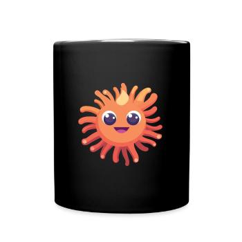 Sea Anemone Cartoon Kawaii Watercolor Illustration - Full Colour Mug - black - Front