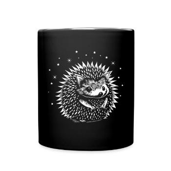 Igel mit Sternen für Herbst und Naturfreunde - Tasse einfarbig - Schwarz - Vorne