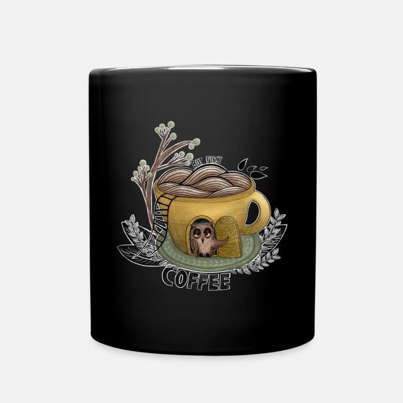 But First Coffee Owl - Tasse einfarbig - Schwarz