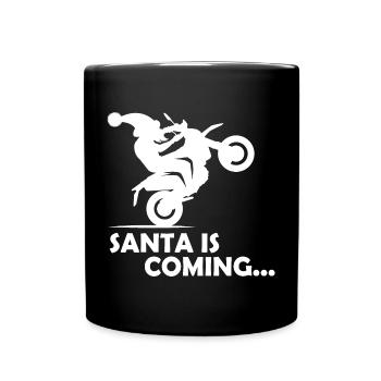 Santa Motorrad Biker Symbol Wheelie Weihnachten - Tasse einfarbig - Schwarz - Vorne