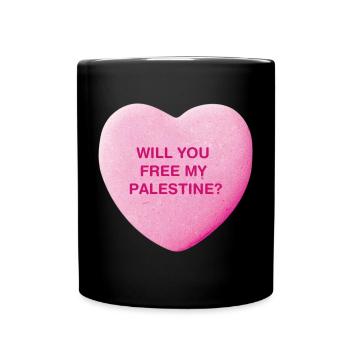 Will you free my Palestine? Sweet Candy Heart - Full Colour Mug - black - Front