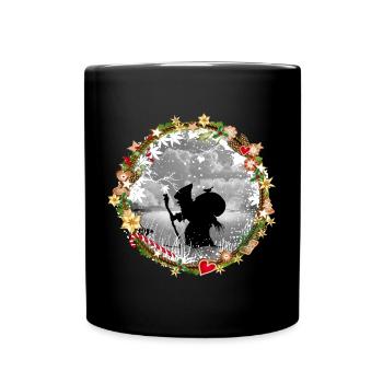 Knecht Ruprecht im Scherenschnitt Stil Weihnachten - Tasse einfarbig - Schwarz - Vorne