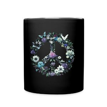 Fleurs de signe de paix, symbole de paix, signe de paix - Mug uni - noir - Devant