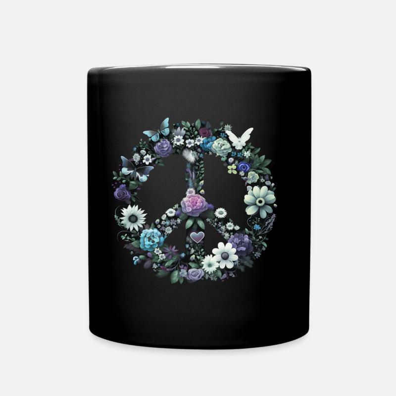 Peacezeichen Blumen, Peace Symbol, Friedenszeichen - Tasse einfarbig - Schwarz