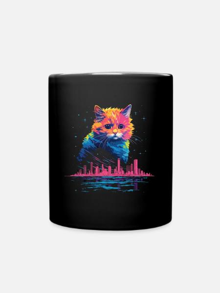 New York City Katze Meow Stadt Skyline Amerika USA - Ensfarvet krus - sort