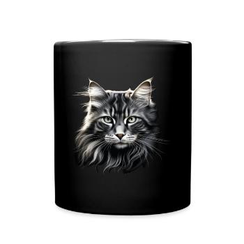Langhaarkatze Katze Weiß Maine Coone Waldkatze - Tasse einfarbig - Schwarz - Vorne