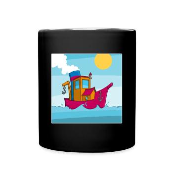 Colorful image of a funny tugboat - Full Colour Mug - black - Front