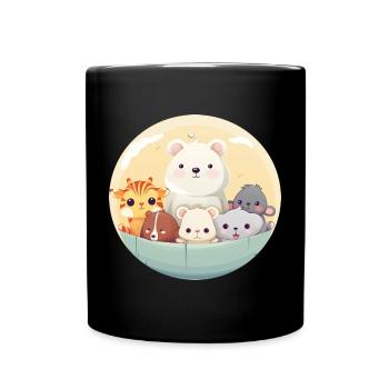 Cute animal family in cartoon style - Full Colour Mug - black - Front