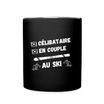 Célibataire, en couple, au ski - Mug uni - noir - Devant
