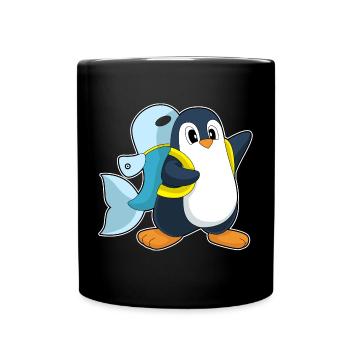 Pinguin Schüler Rucksack Schule - Tasse einfarbig - Schwarz - Vorne