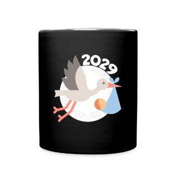 Storch mit Baby 2029 - Tasse einfarbig - Schwarz - Vorne