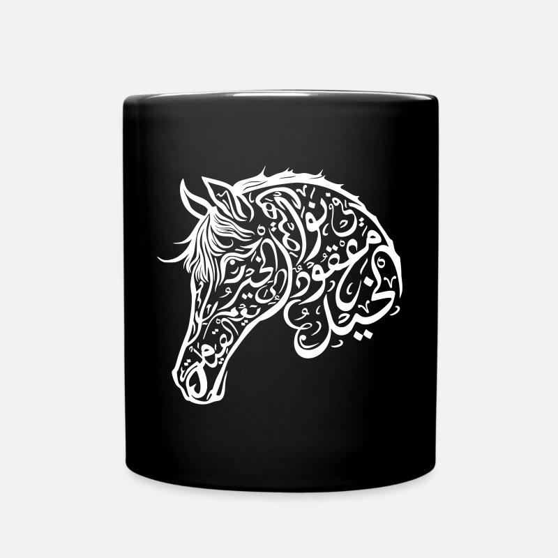 Intricate Arabic Calligraphy Horse Design - Full Colour Mug - black