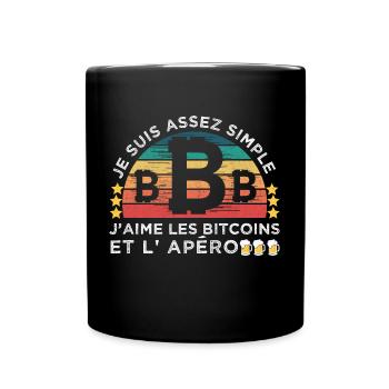 J' aime les crypto-monnaies et l' apéro cadeau - Mug uni - noir - Devant
