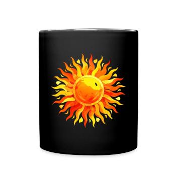 Gebürstetes Aquarell gemalte Sonne - Tasse einfarbig - Schwarz - Vorne