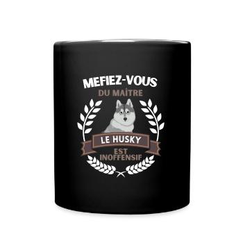 Beware of the master, the Husky is harmless - Full Colour Mug - black - Front