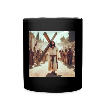 Jesus trägt das Kreuz - Tasse einfarbig - Schwarz - Vorne