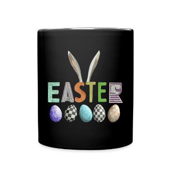 Osterdesign mit bunter Eierfamilie - Tasse einfarbig - Schwarz - Vorne