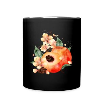 Pfirsichhälfte,Pfirsiche,Blätter & Pfirsichblüten - Tasse einfarbig - Schwarz - Vorne