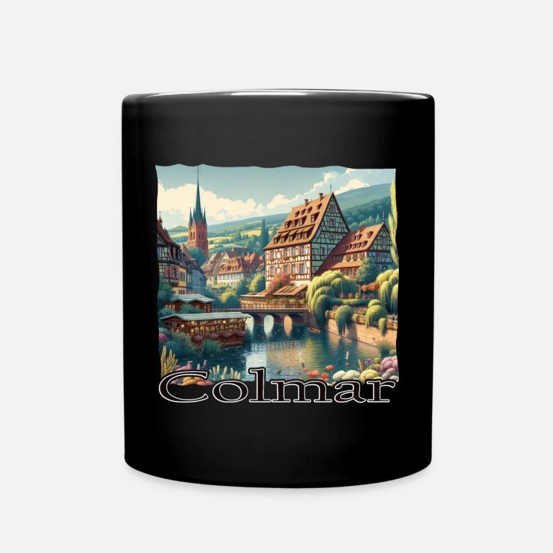 Charme de la vieille ville de Colmar et architecture de style colonial - Mug uni - noir