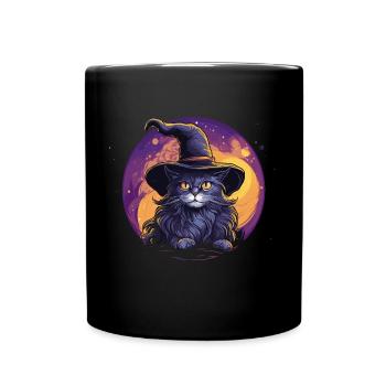 Chat noir avec chapeau de sorcière - Mug uni - noir - Devant