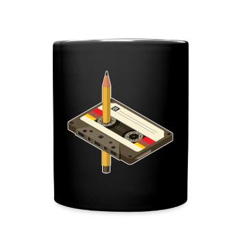 Vintage Kassette mit Bleistift-Design - Tasse einfarbig - Schwarz - Vorne