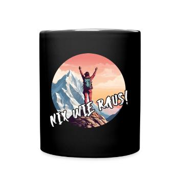 Nix wie raus in die Natur auf die Berge wandern - Tasse einfarbig - Schwarz - Vorne