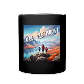 Nix wie raus mit der Familie in die Natur Wandern - Tasse einfarbig - Schwarz - Vorne