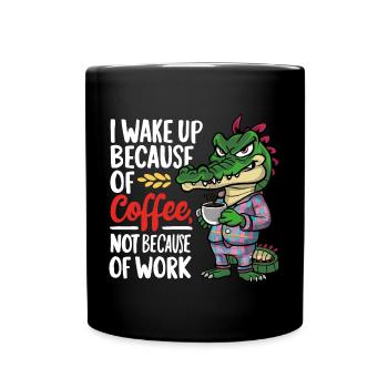 Morgenkaffee Morgenmuffel Krokodil mit Kaffeetasse - Tasse einfarbig - Schwarz - Vorne