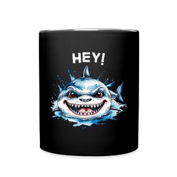 Hey! Friendly Shark - Watercolor Art - Full Colour Mug - black - Front