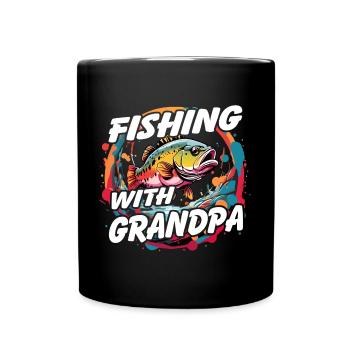 Angeln mit Opa buntes Angelmotiv - Tasse einfarbig - Schwarz - Vorne