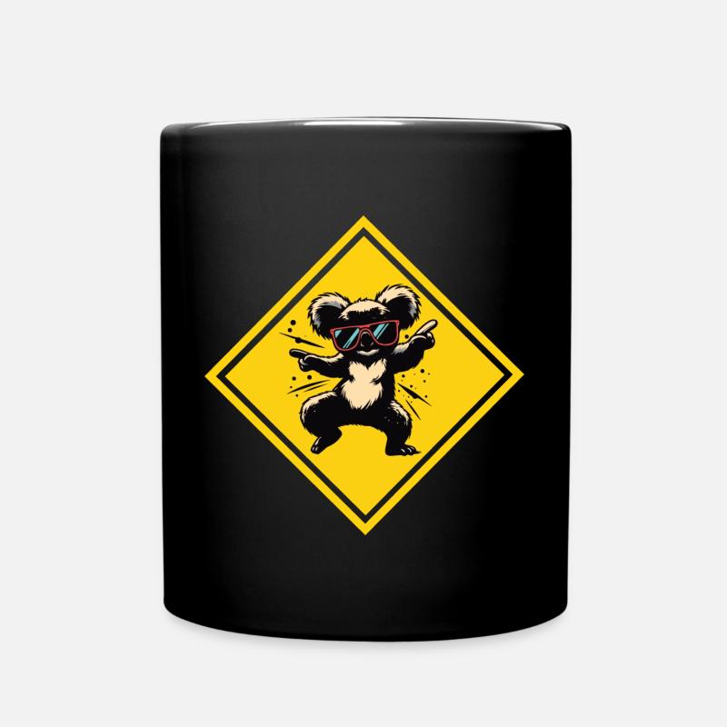 Dancing koala - sunglasses on traffic sign - Full Colour Mug - black