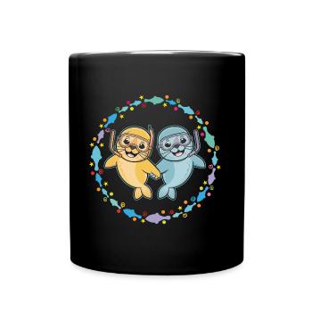 Two funny amorous seals seals friends - Full Colour Mug - black - Front