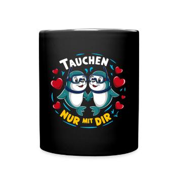 Tauchen nur mit Dir lustige verliebte Seehunde - Tasse einfarbig - Schwarz - Vorne