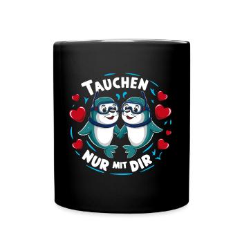 Tauchen zu zweit nur mit Dir lustige Seehunde - Tasse einfarbig - Schwarz - Vorne