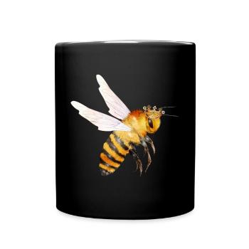 fliegende Bienenkönigin von Hand gezeichnet - Tasse einfarbig - Schwarz - Vorne