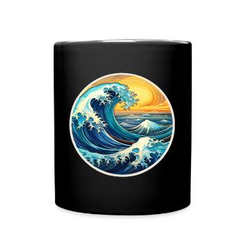 Large Wave Illustration – Maritime Retro Design - Full Colour Mug - black - Front