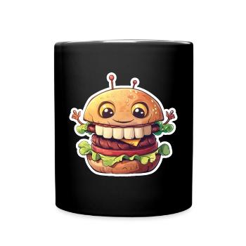 Un hamburger mignon avec des dents – Cartoon Burger - Mug uni - noir - Devant