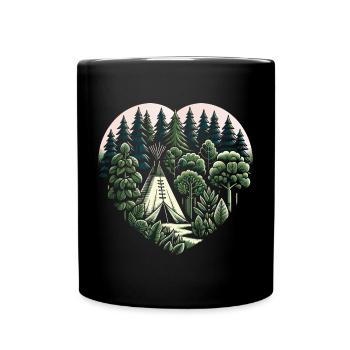 Living close to nature with a teepee tent in the forest - Full Colour Mug - black - Front