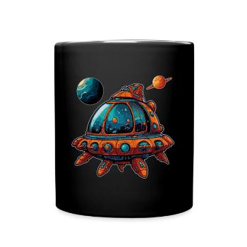 Fantasievolles Raumschiff fliegende Untertasse - Tasse einfarbig - Schwarz - Vorne