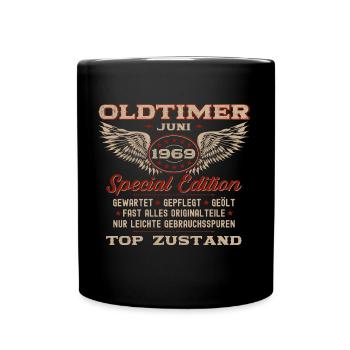 Oldtimer Juni 1969 Jahrgang 1969 55. Geburtstag 69 - Tasse einfarbig - Schwarz - Vorne