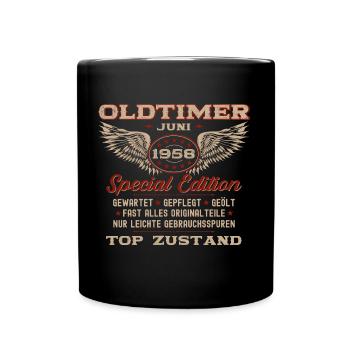 Oldtimer Juni 1958 Jahrgang 1958 66. Geburtstag 58 - Tasse einfarbig - Schwarz - Vorne