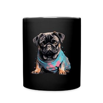 Niedlicher Mops - Tasse einfarbig - Schwarz - Vorne