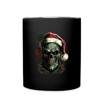 Schädel mit Weihnachtsmütze - Tasse einfarbig - Schwarz - Vorne