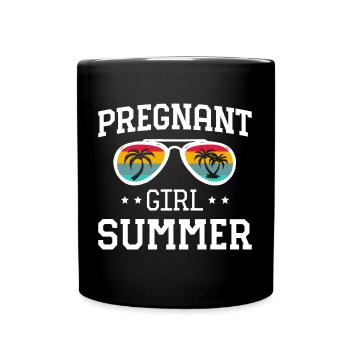 Schwangeres Mädchen Sommer Strand Schwangerschaftsankündigung - Tasse einfarbig - Schwarz - Vorne