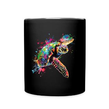 Schildkröte Neon Bunt Ozean Meer Natur Kunst - Tasse einfarbig - Schwarz - Vorne