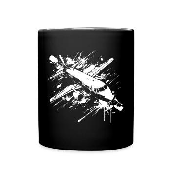 Flugzeug Streetart - Tasse einfarbig - Schwarz - Vorne