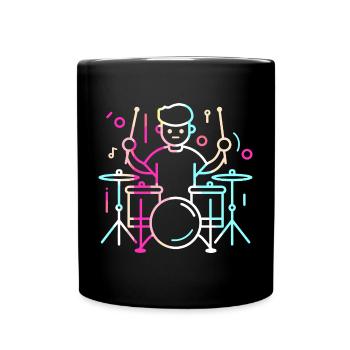 Drummer Junge Zeichnung - Tasse einfarbig - Schwarz - Vorne