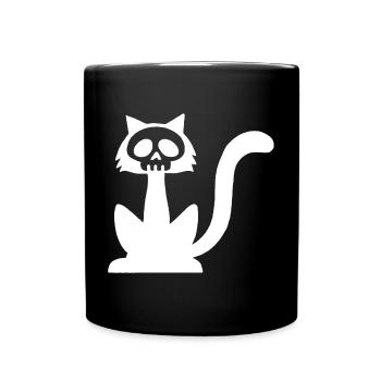 Weißer Katzenschädel - Tasse einfarbig - Schwarz - Vorne