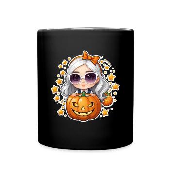 Girl on Halloween with pumpkin and star - Full Colour Mug - black - Front